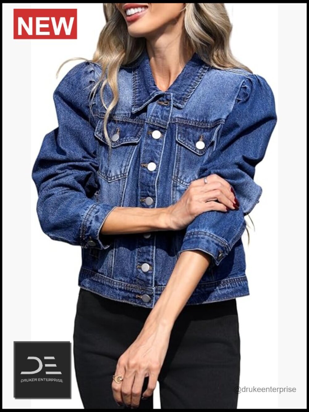 Puff Sleeve Cropped Denim Jacket Button Down Jean Jacket Western